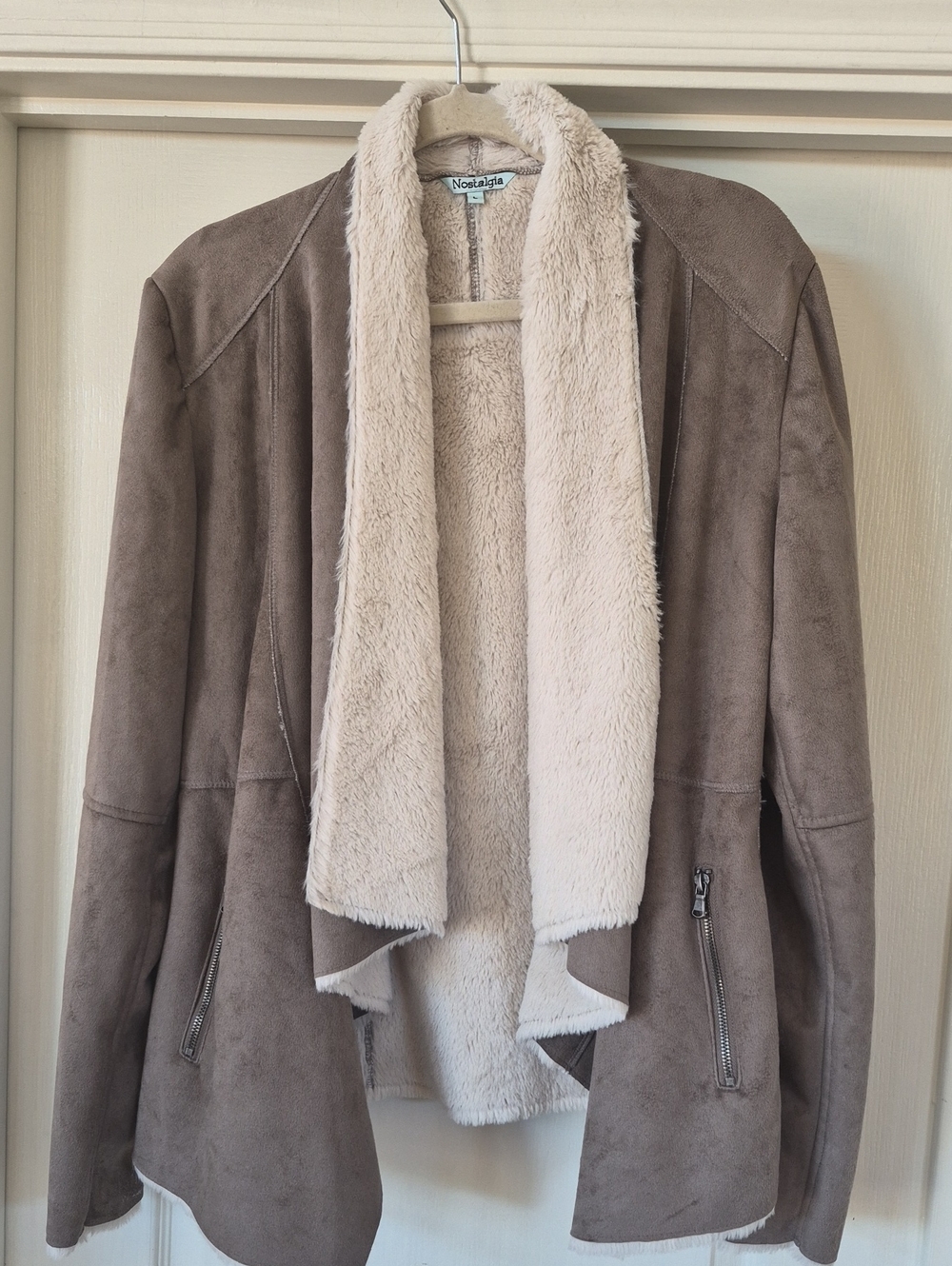 Nostalgia Faux Suede With Plush Faux Shearling Lining Open Jacket Sz Large